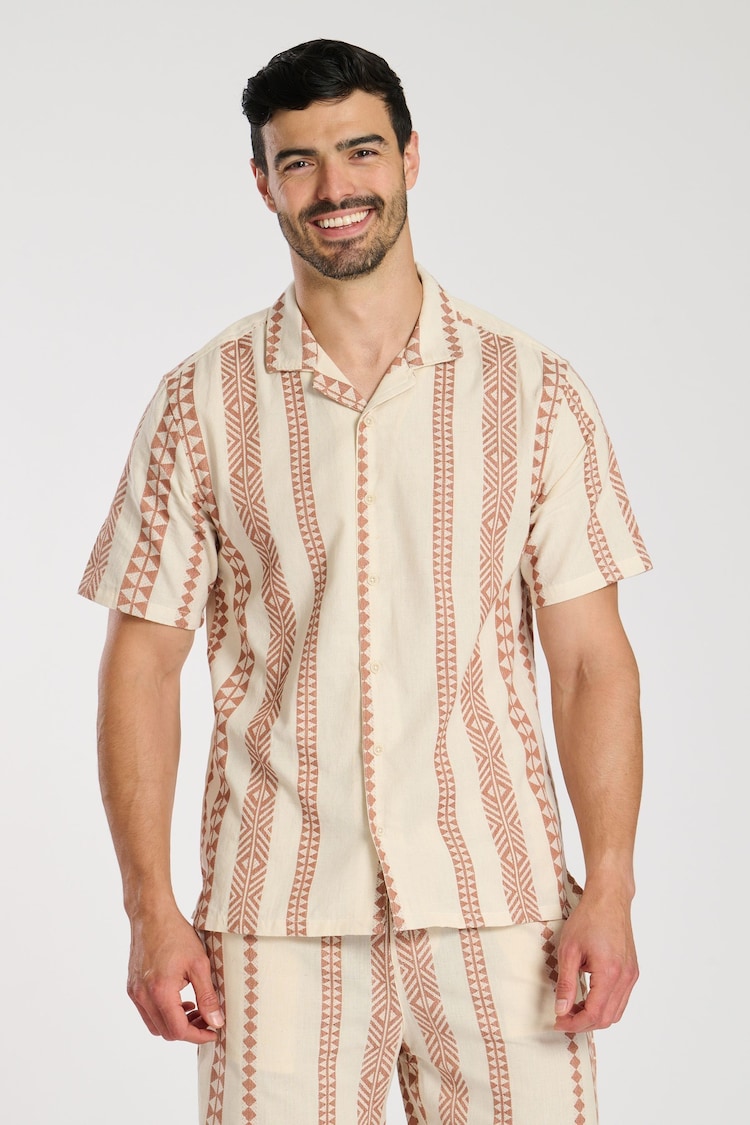 South Beach Red 100% Cotton Jacquard Short Sleeve Shirt - Image 1 of 1