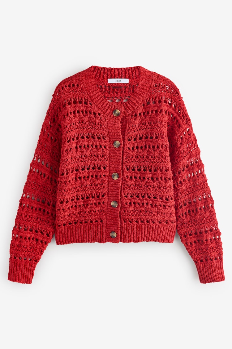 Red 100% Cotton Stitch Knitted Cardigan - Image 1 of 1