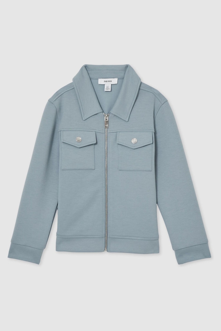Reiss Soft Denim Blue Medina 9-13 yrs Interlock Zip-Through Overshirt - Image 1 of 1