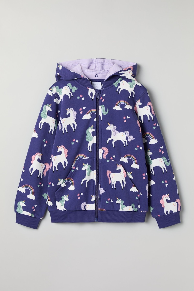 Polarn O. Pyret Dark Blue Organic Cotton Print Hoodie - Image 1 of 1