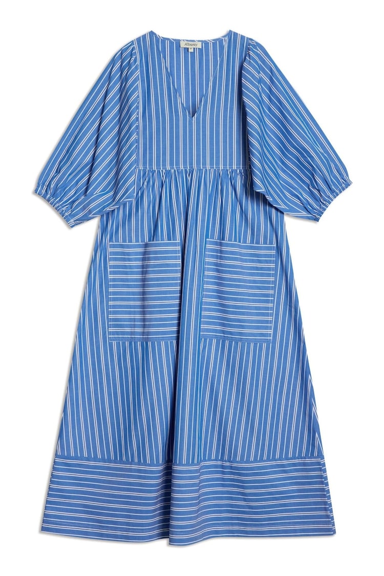 Albaray Blue Stripe V-Neck Midi Dress - Image 1 of 1