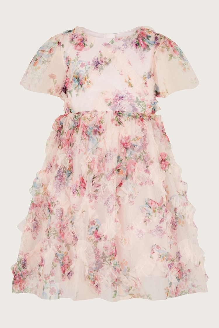 Monsoon Pink Roma Floral Print Ruffle Dress - Image 1 of 1