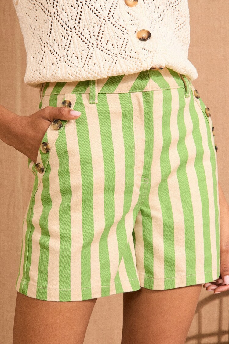 Love & Roses Green Stripe Denim Sailor Button Detail Shorts - Image 1 of 1
