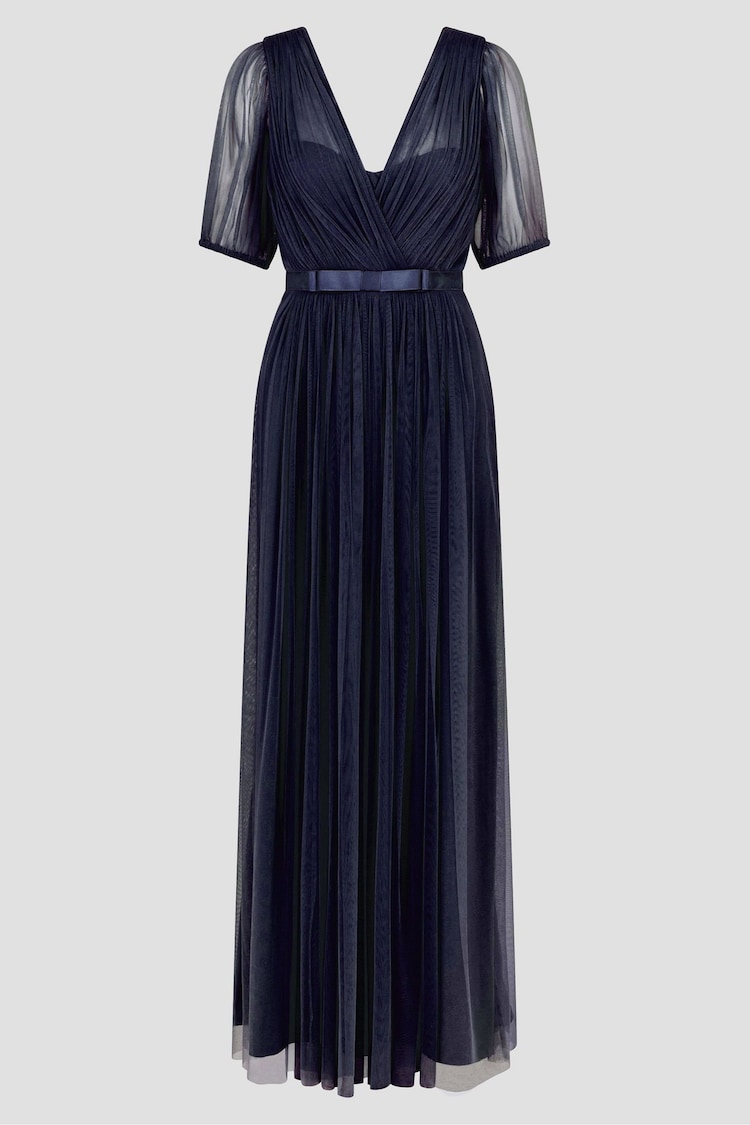 Monsoon Blue Ellie Sheer Sleeve Plunge Tulle Maxi Dress - Image 1 of 1