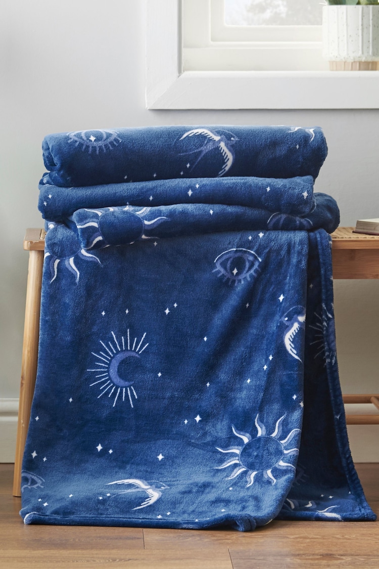 Sassy B Navy Blue Astrology Cosy Fleece Oversized Throw - Image 1 of 1