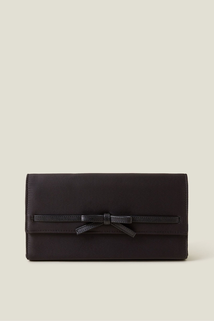 Accessorize Black Bow Satin Clutch Bag - Image 1 of 1