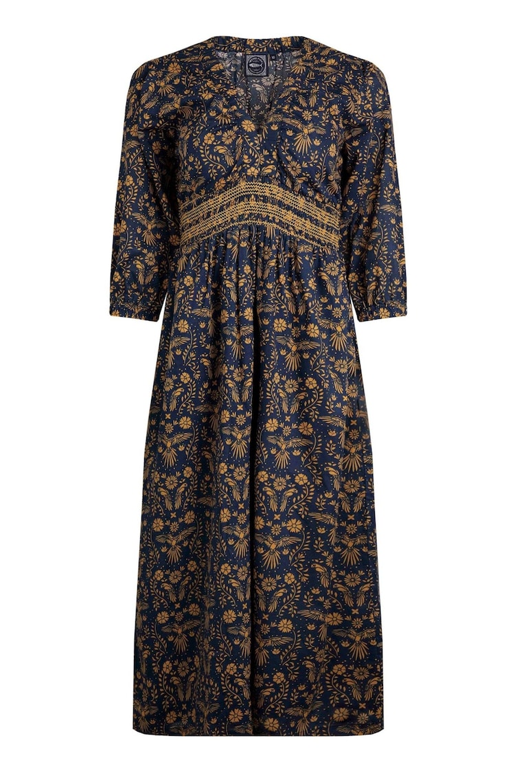 Weird Fish Blue Kerina Printed 100% Cotton Midi Dress - Image 1 of 1
