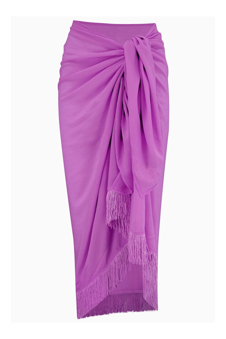 Pour Moi Purple Fringe Trim Crinkle Woven Multiway Sarong - Image 1 of 1
