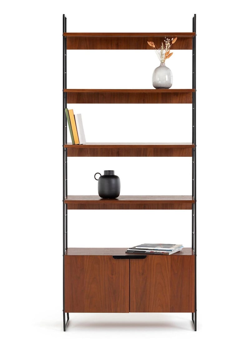 La Redoute Intérieurs WalnutBlack Watford Vintage Walnut Steel Shelving Unit H190cm - Image 1 of 1