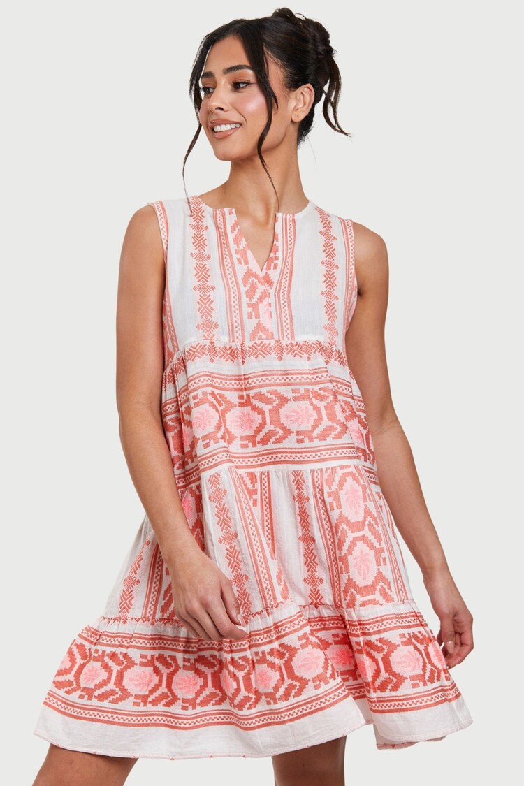 Rosa - South Beach Jacquard Sleeveless Tiered 100% Cotton Mini Dress - Imagen 1 de 1