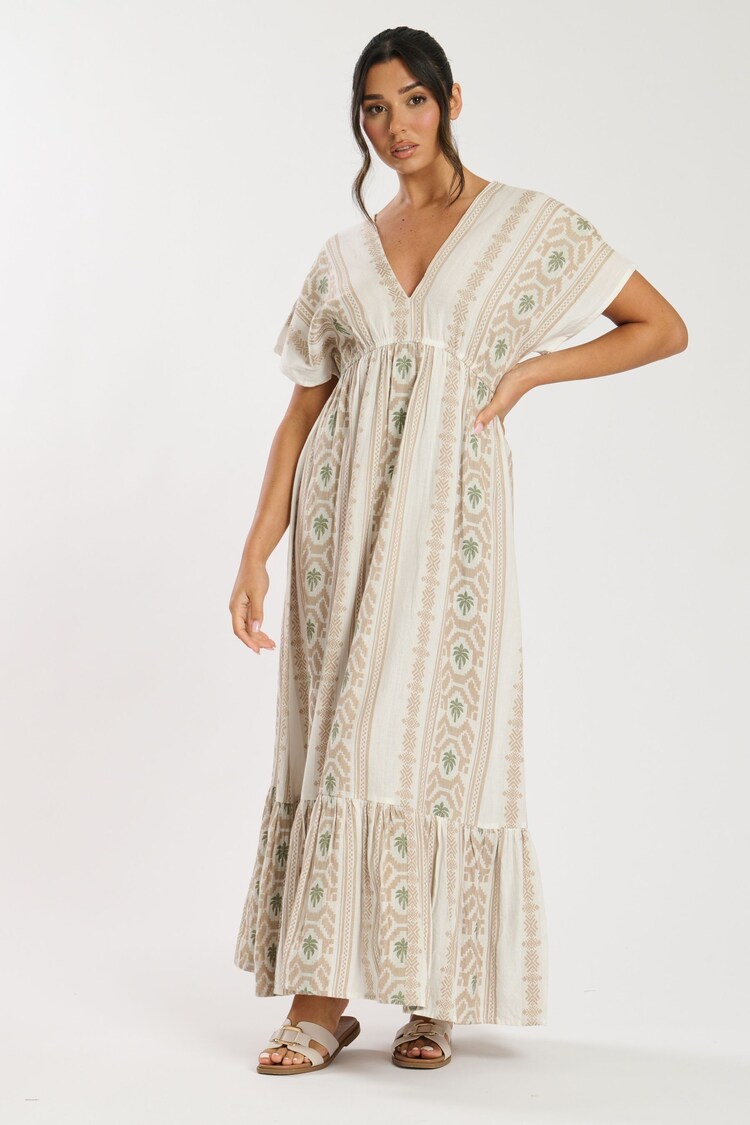 South Beach Cream Jacquard V-Neck Maxi Dress - Image 1 of 1