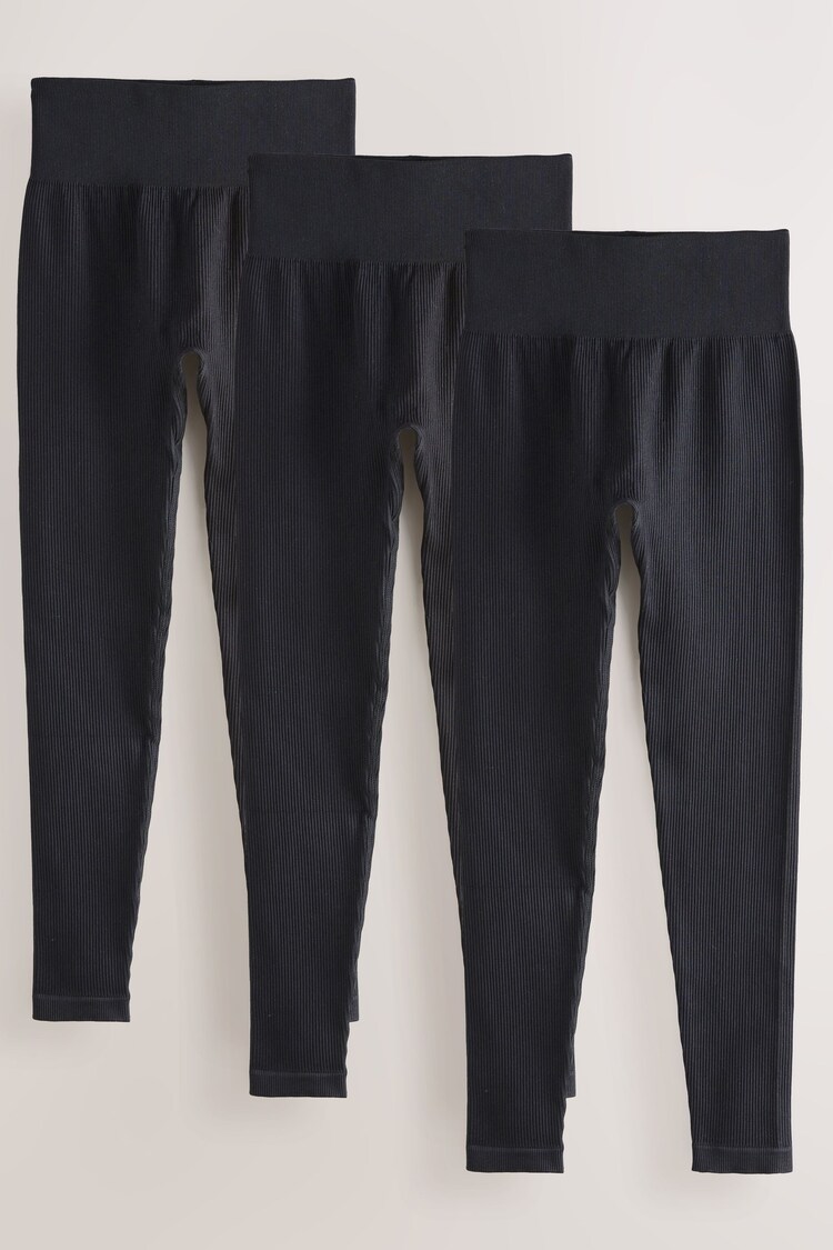 Black Ribbed Seamless High Waist Leggings 3 Pack - Image 1 of 1