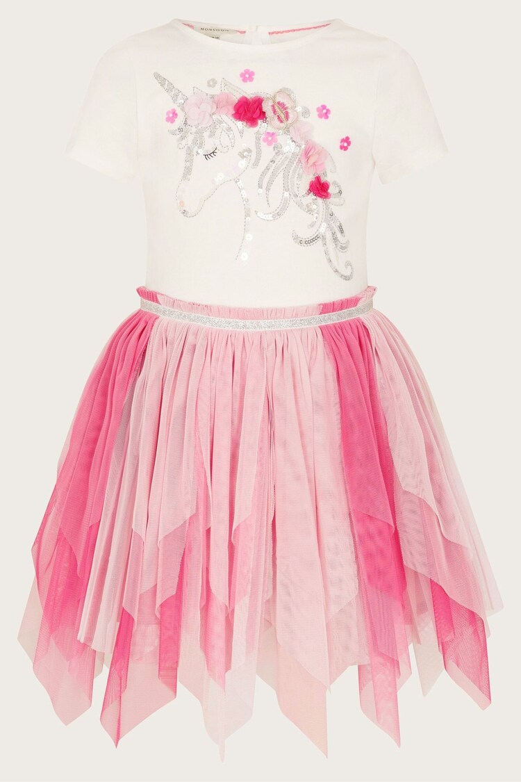 Monsoon Pink Sequin Unicorn Short Sleeve Disco Dress - Image 1 of 1