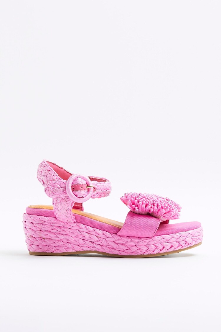 River Island Pink Girls Raffia Pom Wedges - Image 1 of 1