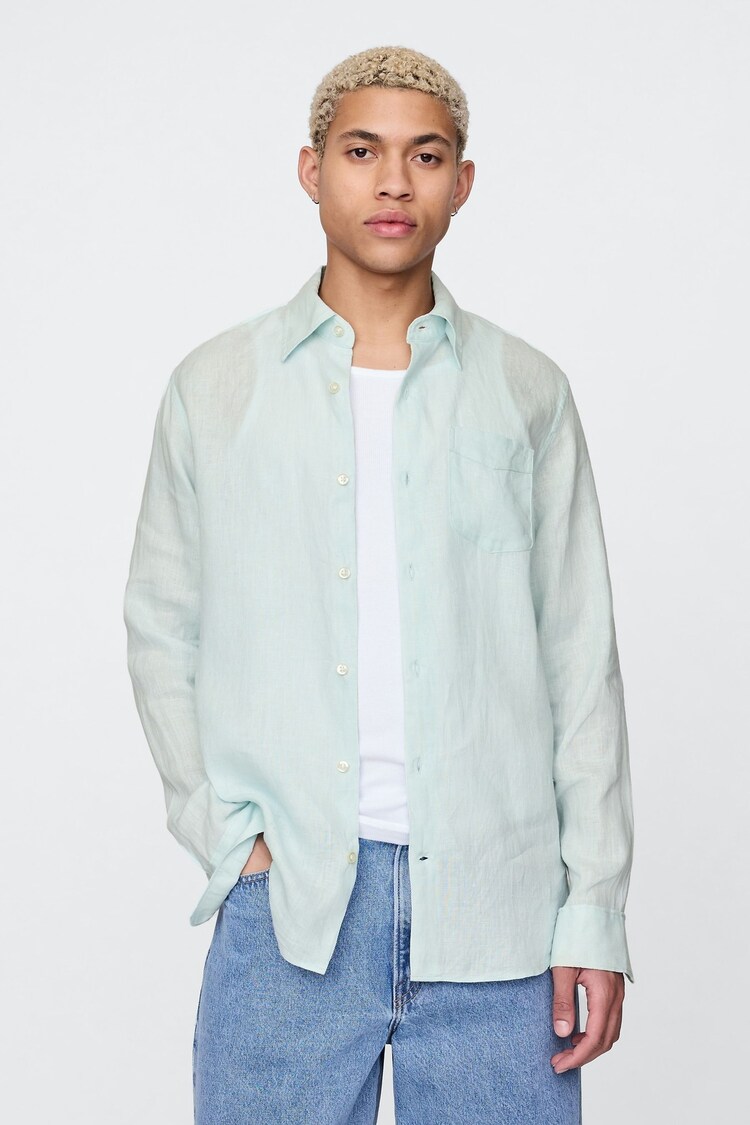 Gap Green 100% Linen Long Sleeve Classic Shirt - Image 1 of 1