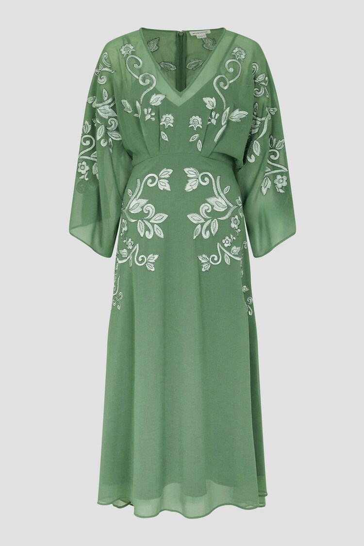 Monsoon Green Hannah Embroidered Tea Dress - Image 1 of 1