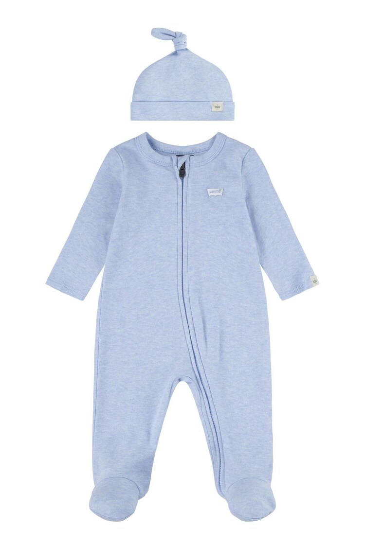 Levi's® Blue Baby 100%  Cotton Sleepsuit and Hat Set - Image 1 of 1