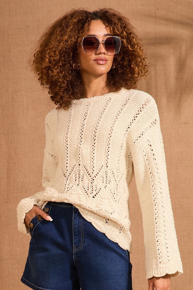 Love & Roses Ivory Bobble Stitch Wide Sleeve Knit Jumper - Image 1 of 1