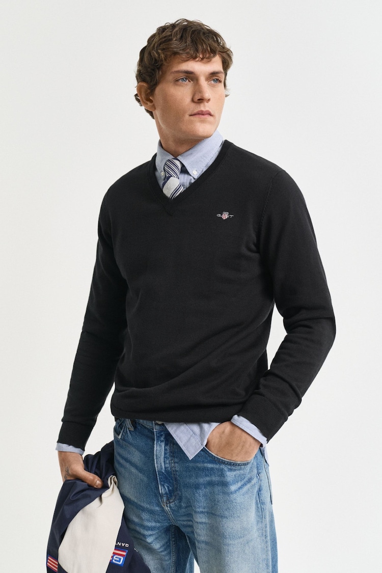 GANT Black Classic 100% Cotton V-Neck Jumper - Image 1 of 1