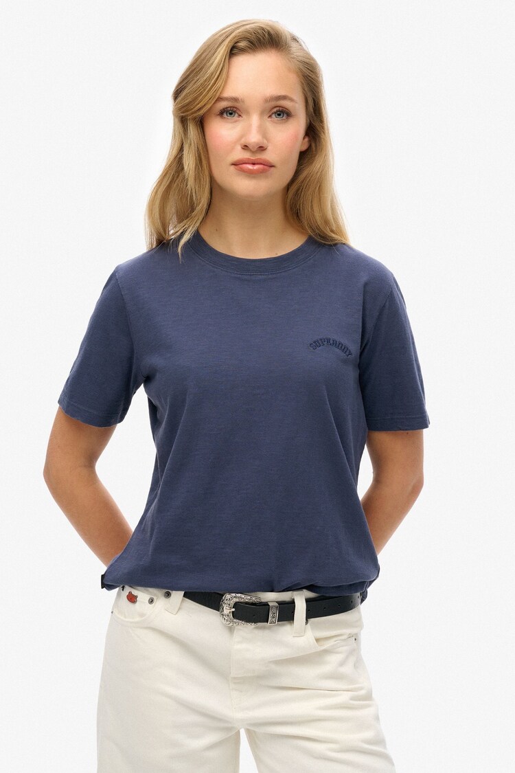 Superdry Blue 100% Cotton Essential Logo Washed T-Shirt - Image 1 of 1