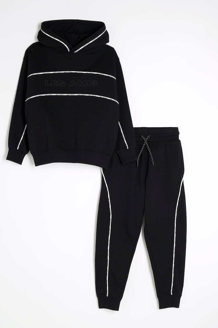 River Island Black Boys Black Piped Tracksuit - Image 1 of 1