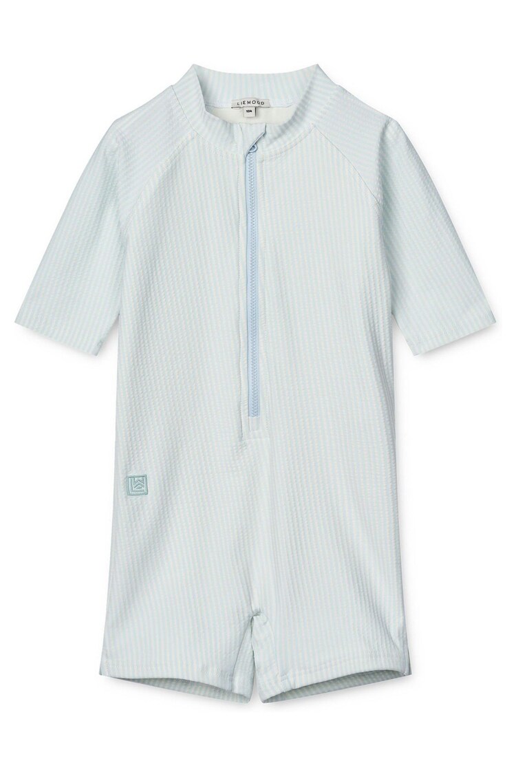Liewood Blue Max Seersucker Short Sleeve UV Protection Swim playsuit - Image 1 of 1