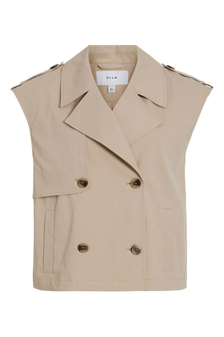 VILA Beige Sleeveless Gilet Trench Coat - Image 1 of 1