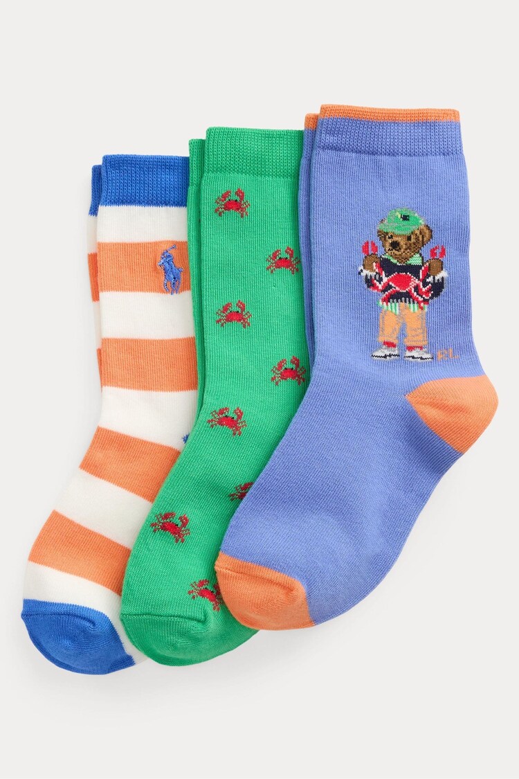Polo Ralph Lauren Lauren Boys Polo Bear Crab Stripe Socks 3 Pack - Bild 1 von 1