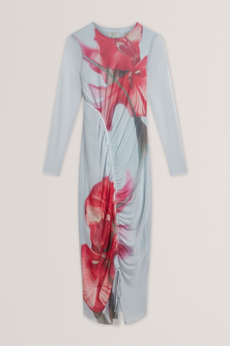 Ted Baker Blue Boxnine-Mesh Gathered Detail Midi Dress - Image 1 of 1