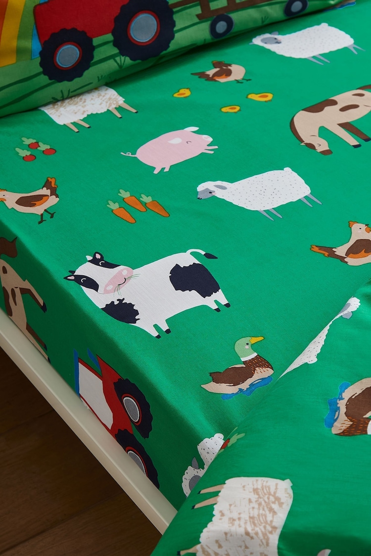 Catherine Lansfield Green Farmyard Animals Fitted Sheet - Image 1 of 1
