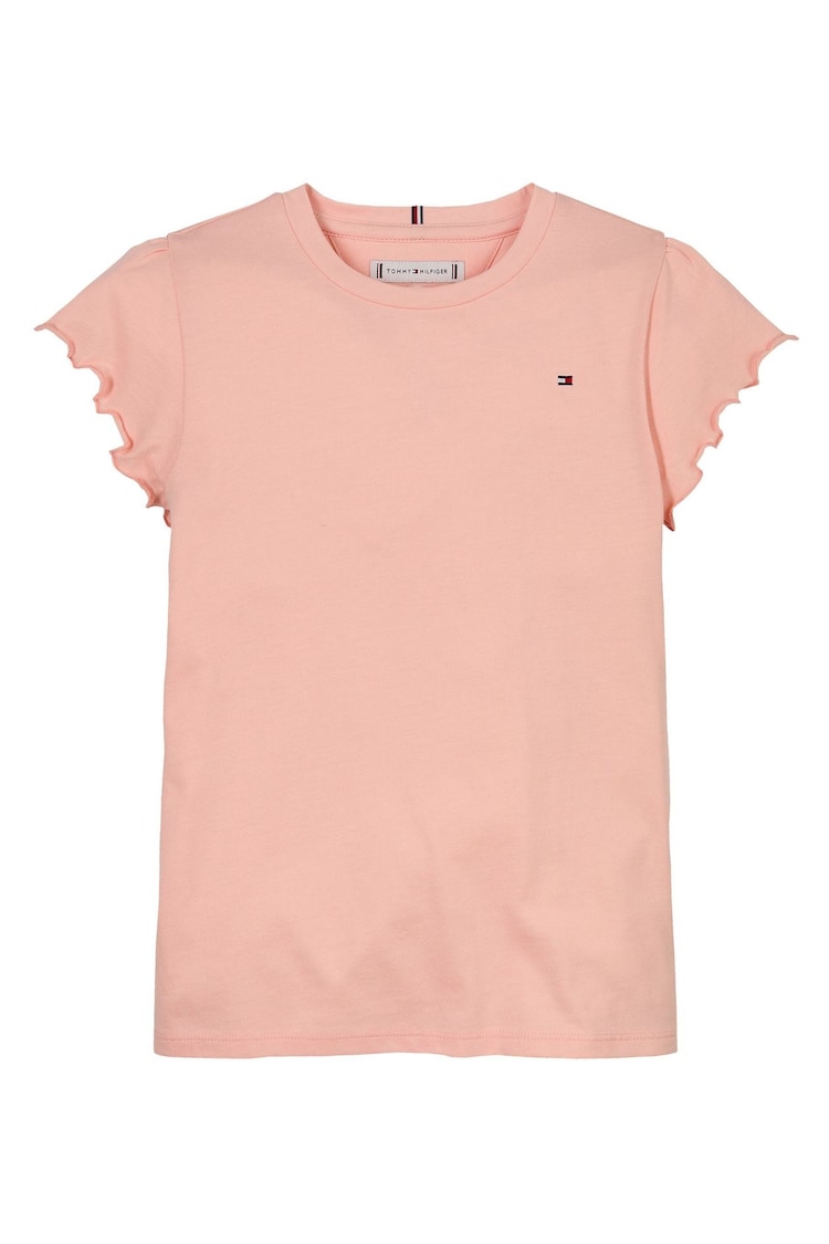 Tommy Hilfiger Coral Orange Slim Ruffle Short Sleeve Top - Image 1 of 1