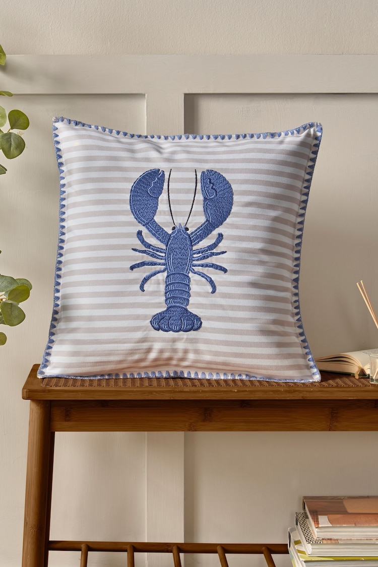 Catherine Lansfield Blue Lobster Embroidered Cushion - Image 1 of 1