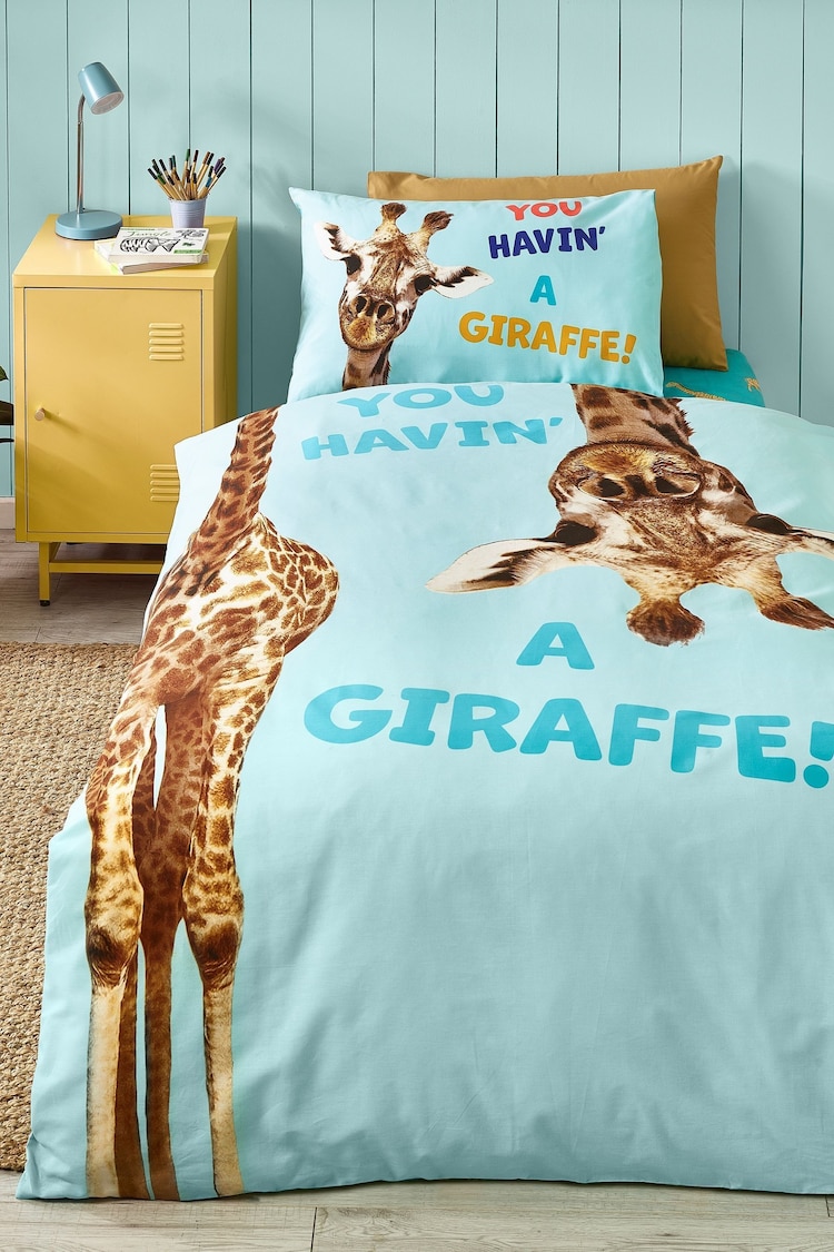 Catherine Lansfield Aqua Havin A Giraffe Reversible Duvet Cover Set - Image 1 of 1