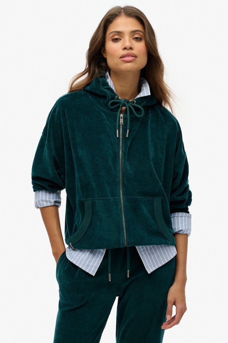 Superdry Green Velour Zip Hoodie - Image 1 of 1