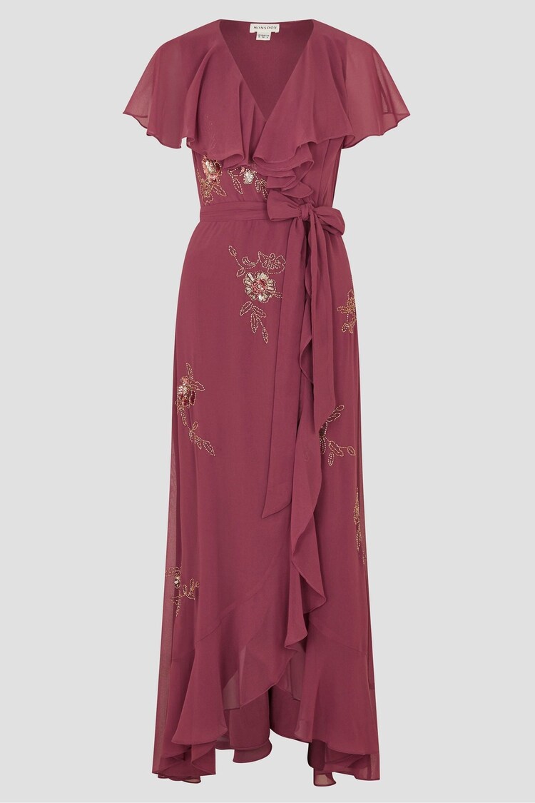 Monsoon Pink Ausha Floral Embellished Maxi Wrap Dress - Image 1 of 1