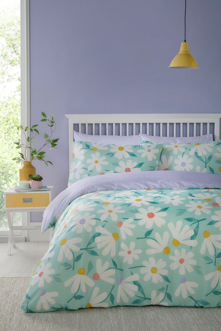 Fusion Duck Egg Daisy Peach Finish Duvet Cover Set - Image 1 of 1