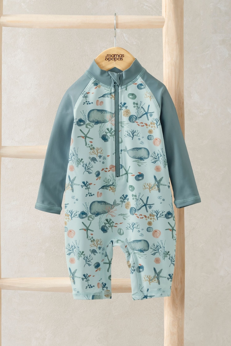 Mamas & Papas Blue Whale Print Long Sleeve Rashsuit - Image 1 of 1
