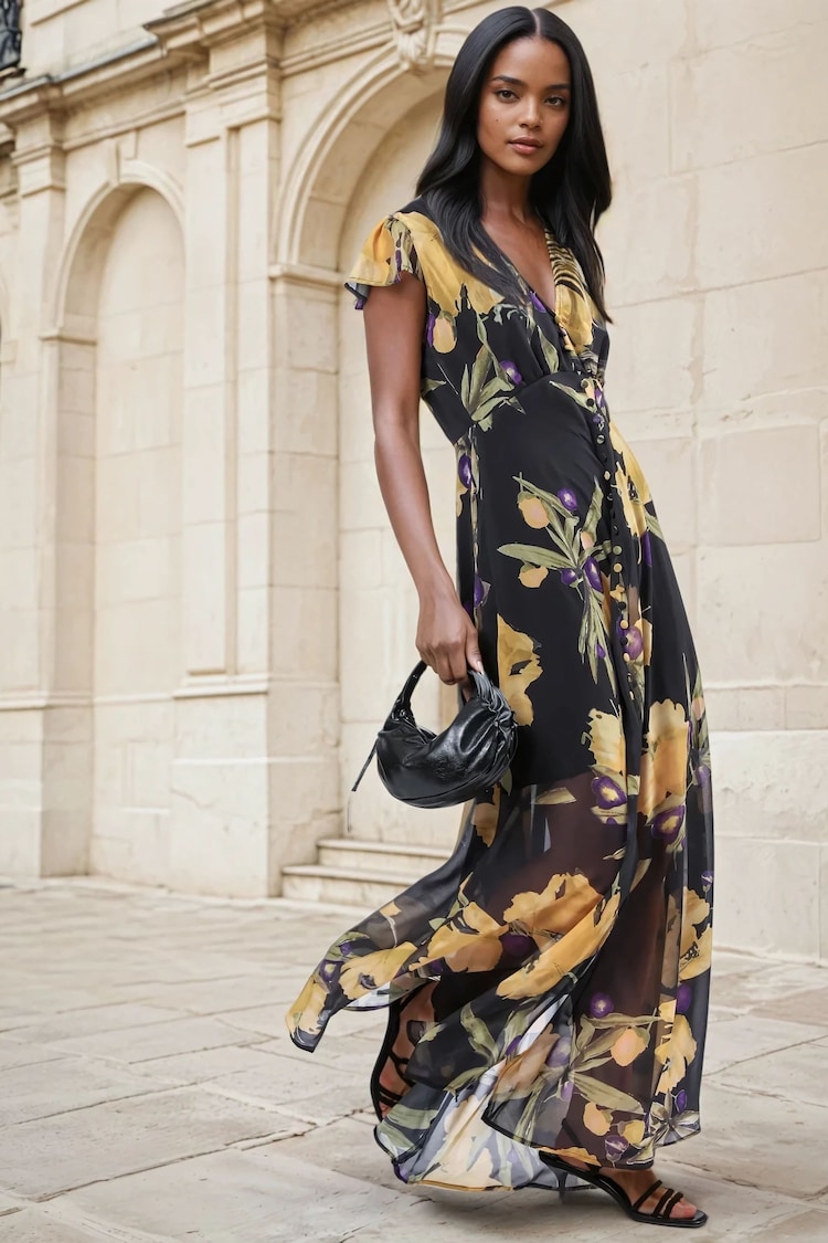 Religion Yellow Indium Maxi Dress With Button Thru Detail And Cap Sleeves - Image 1 of 1
