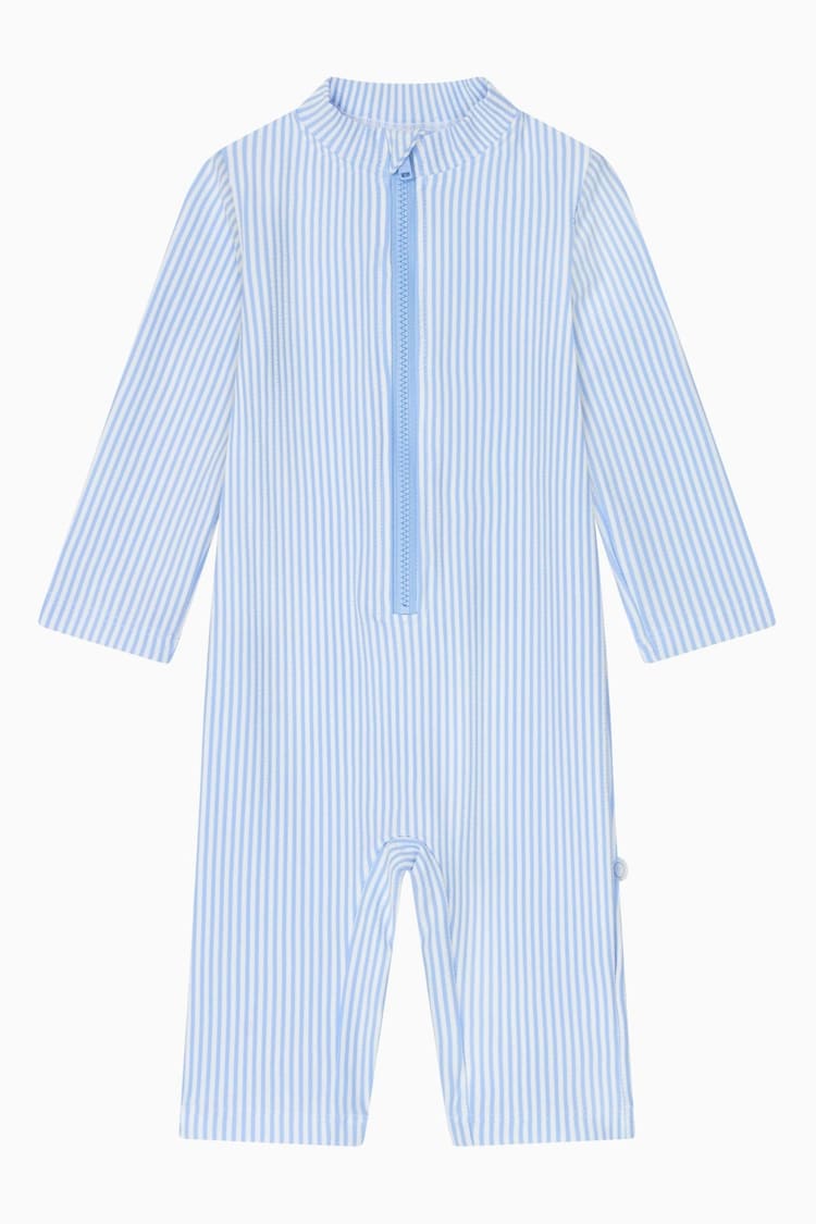 MORI Blue Seersucker Sun Safe Zip Up Swimsuit UPF 50+ - Image 1 of 1