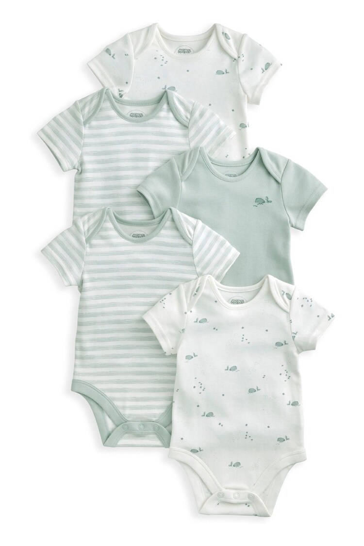 Mamas & Papas Blue 100% Cotton Whale Short Sleeve Bodysuits 5 Pack - Image 1 of 1