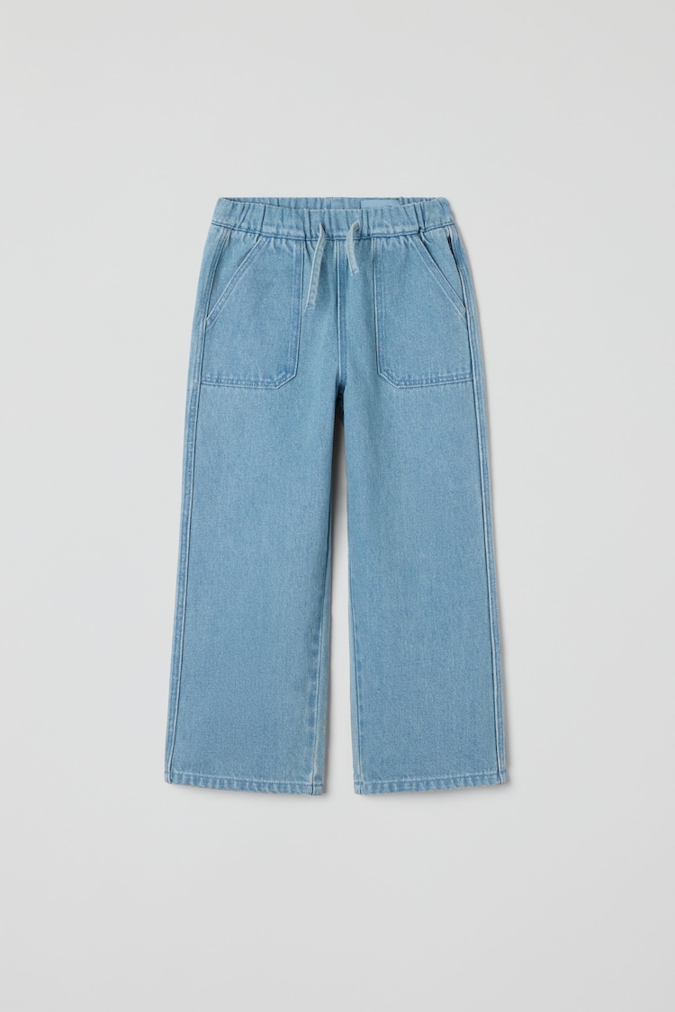 Polarn O Pyret Blue Lightweight 100% Organic Cotton Wide Leg Jeans - Image 1 of 1