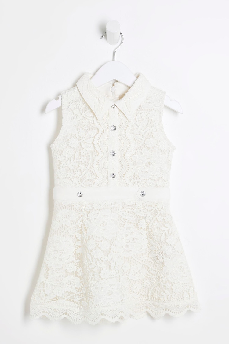 River Island White Girls Lace Collar Shirt Dress - Image 1 of 1