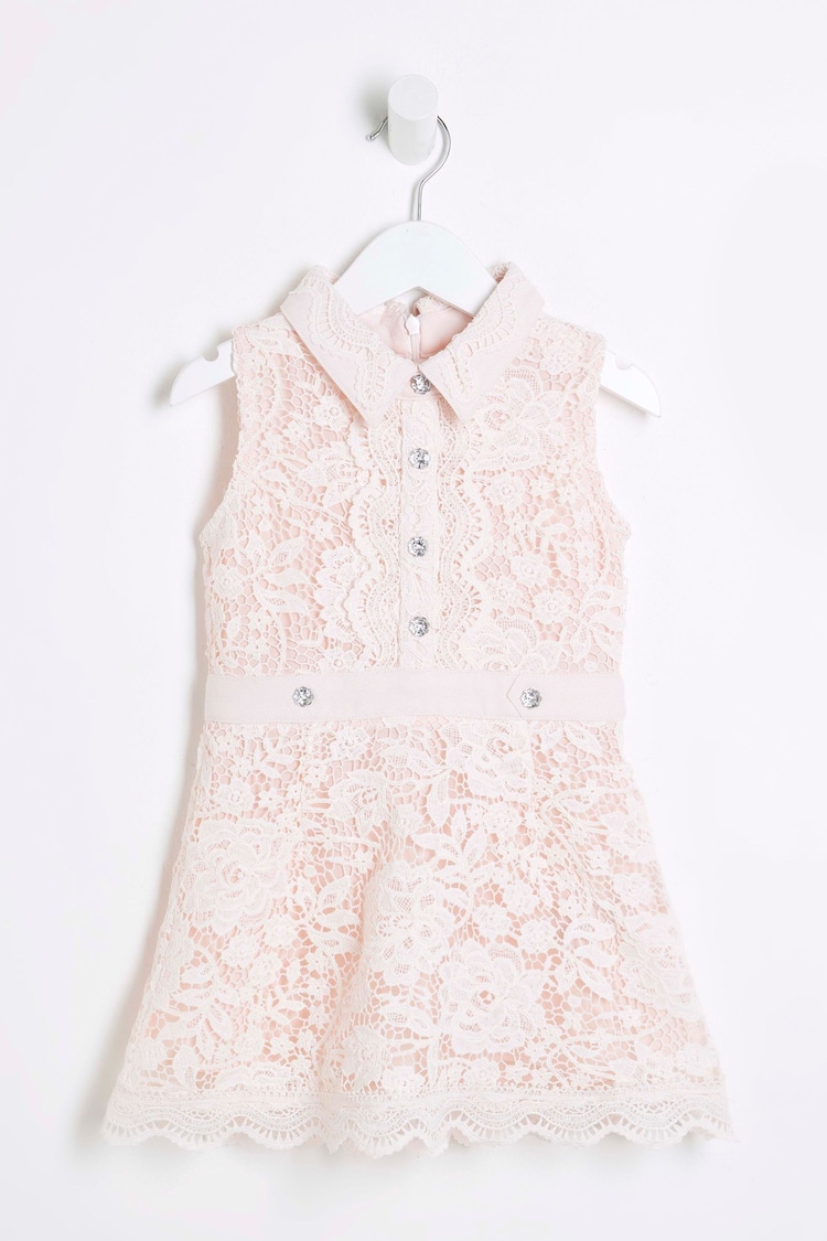 River Island Pink Light Girls Lace Collar Shirt Dress - Image 1 of 1
