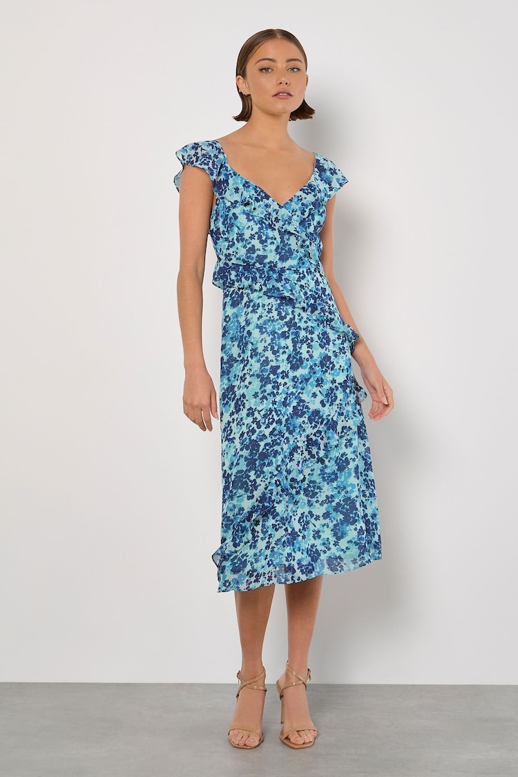 Apricot Green Floral Aysmmetric Midaxi Dress - Image 1 of 1 Apricot Green Floral Aysmmetric Midaxi Dress - Image 1 of 1