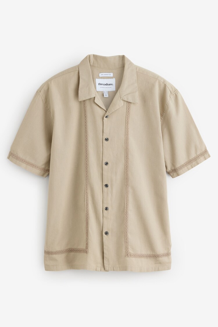 Threadbare Natural Relaxed Fit Linen Blend Lace Trim Shirt - Image 1 of 1