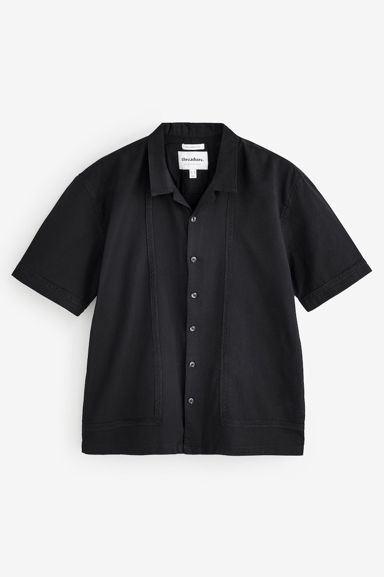 Threadbare Black Relaxed Fit Linen Blend Lace Trim Shirt - Image 1 of 1
