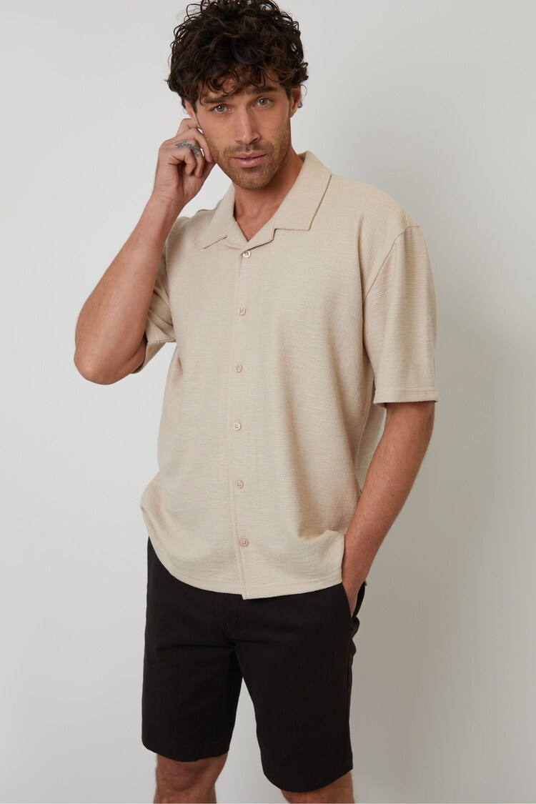 Threadbare Natural Textured Revere Collar Short Sleeve Shirt - Image 1 of 1