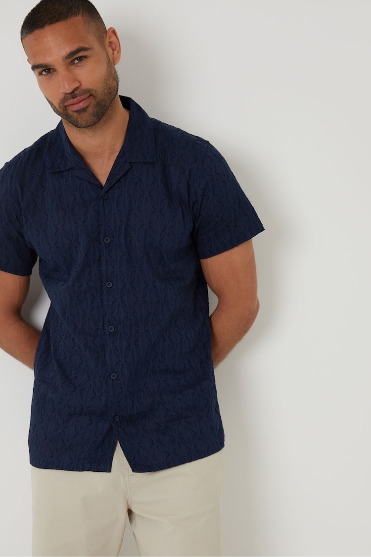 Threadbare Blue 100% Cotton Pluck Textured Revere Collar Short Sleeve Shirt - Image 1 of 1