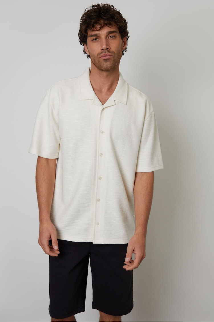 Threadbare Cream Textured Revere Collar Short Sleeve Shirt - Image 1 of 1