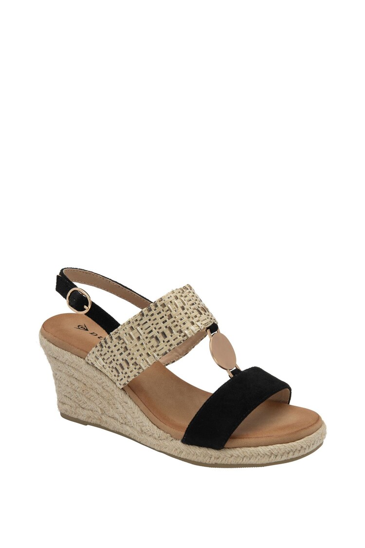 Dunlop Black Double Strap Wedge Sandals - Image 1 of 1